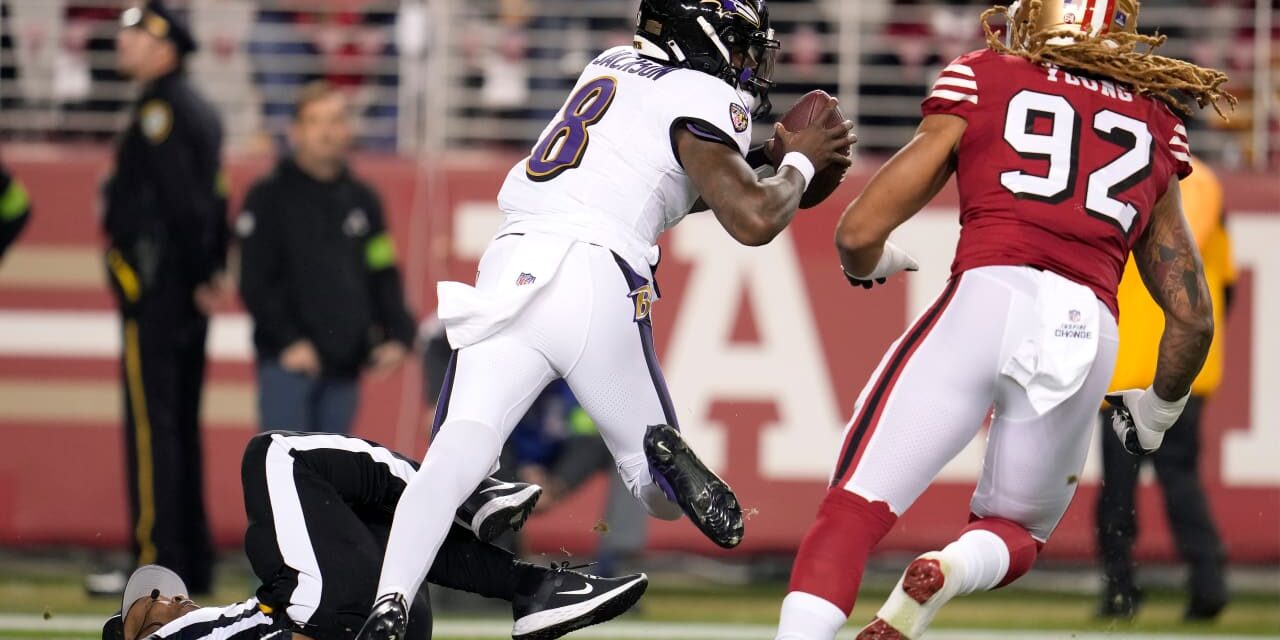 Lamar Jackson Tripped in End Zone By Referee for Safety
