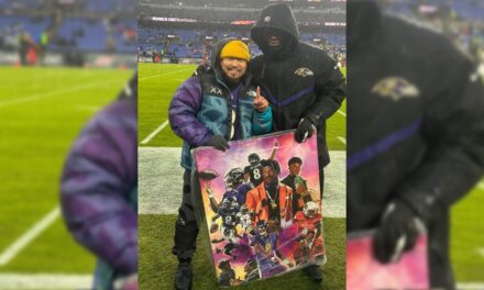 Ravens Fan Gifts Lamar Jackson Unreal Painting at Game